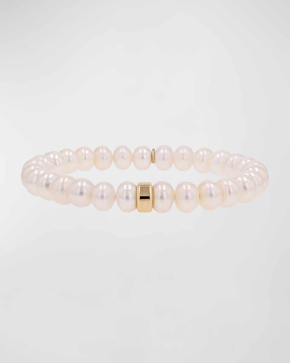 Pearl 8mm Beaded Bracelet with Plain Rondelle